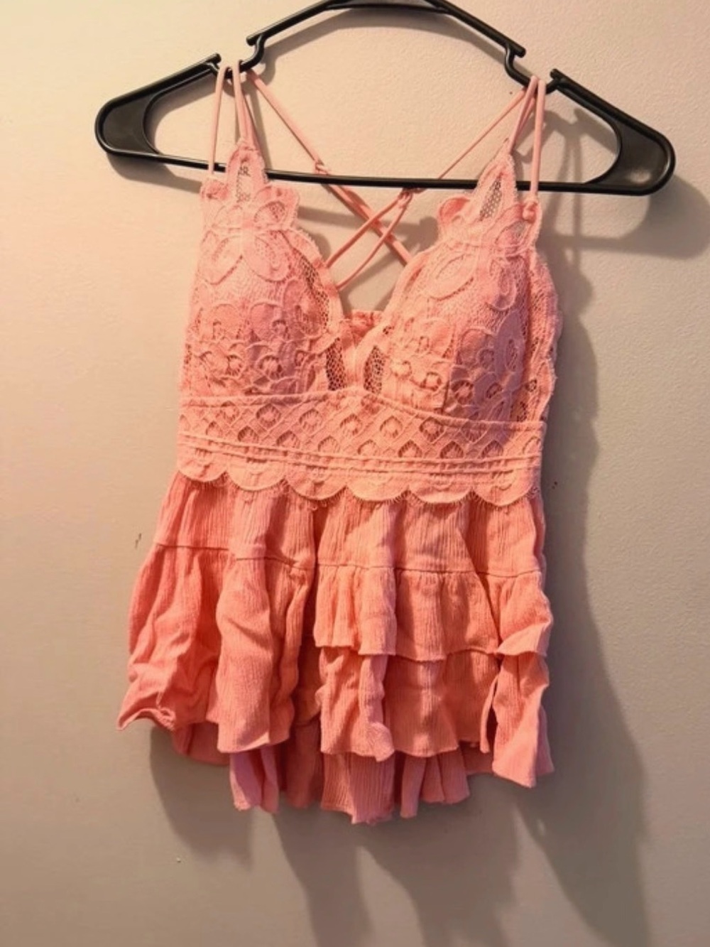 Zenana Outfitters Pink Lace Ruffle Cami